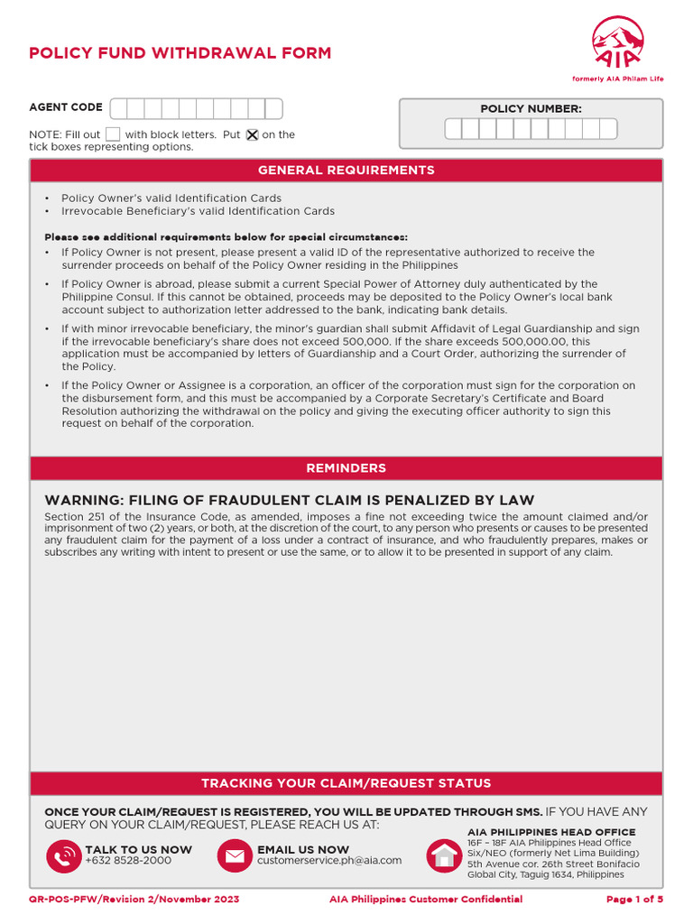 30-AIAP - Policy Fund Withdrawal Form (P1-4) Copy5!23!24 | PDF | Dividend |  Insurance