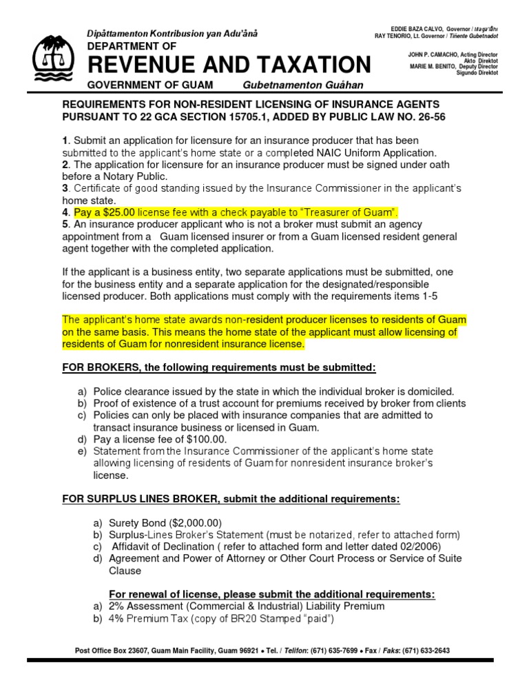 Guam Non Resident Requirements PDF Notary Public Insurance