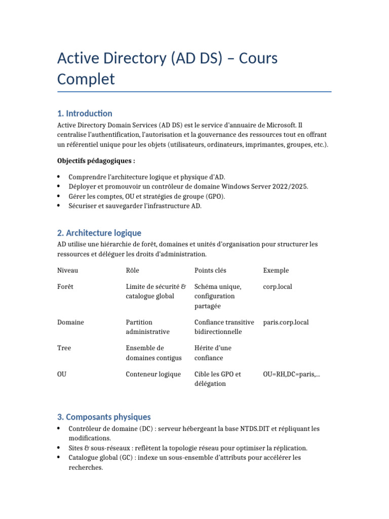 Cours Complet sur Active Directory | PDF | Active Directory | Standards ...