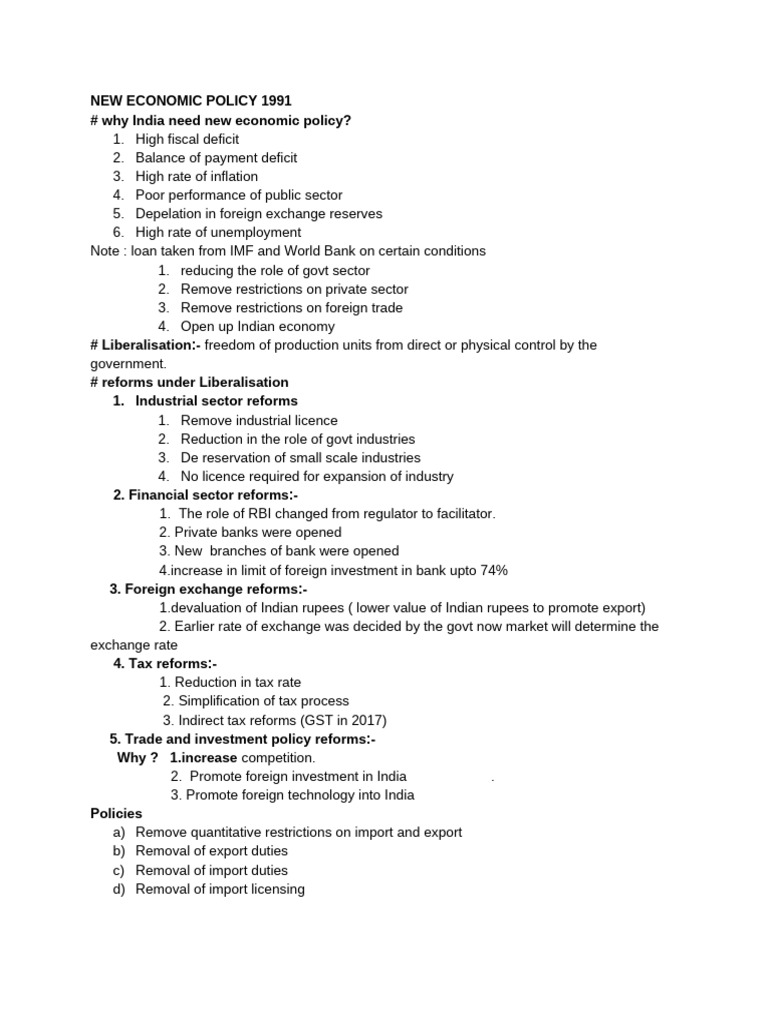 India’s 1991 Economic Policy Overview | PDF | Taxes | Economies