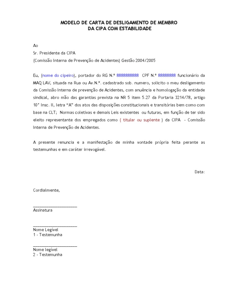 Carta+Desligamento+Cipa