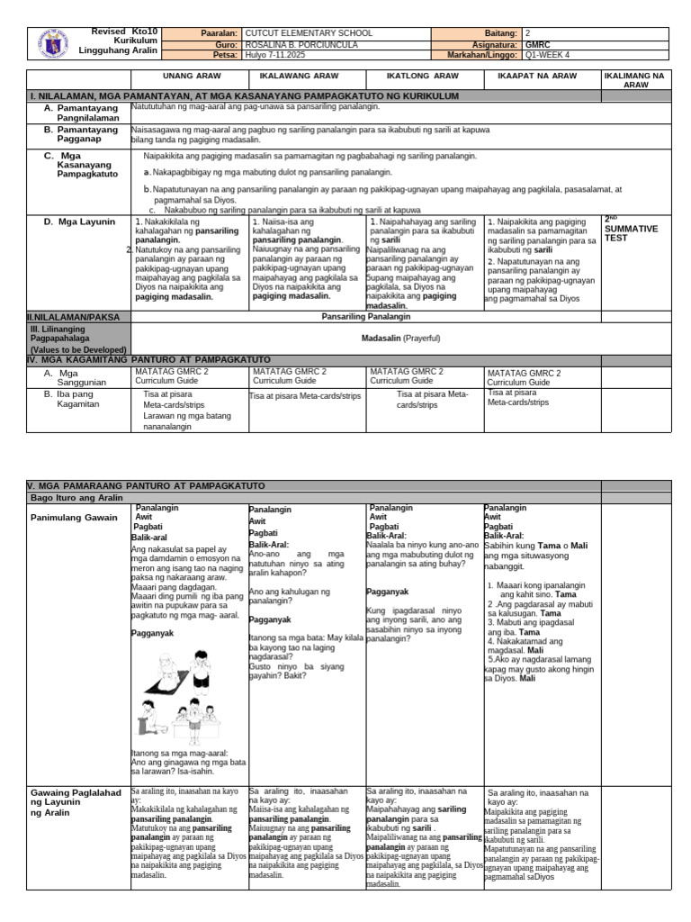 GMRC Q1 Week 4 | PDF