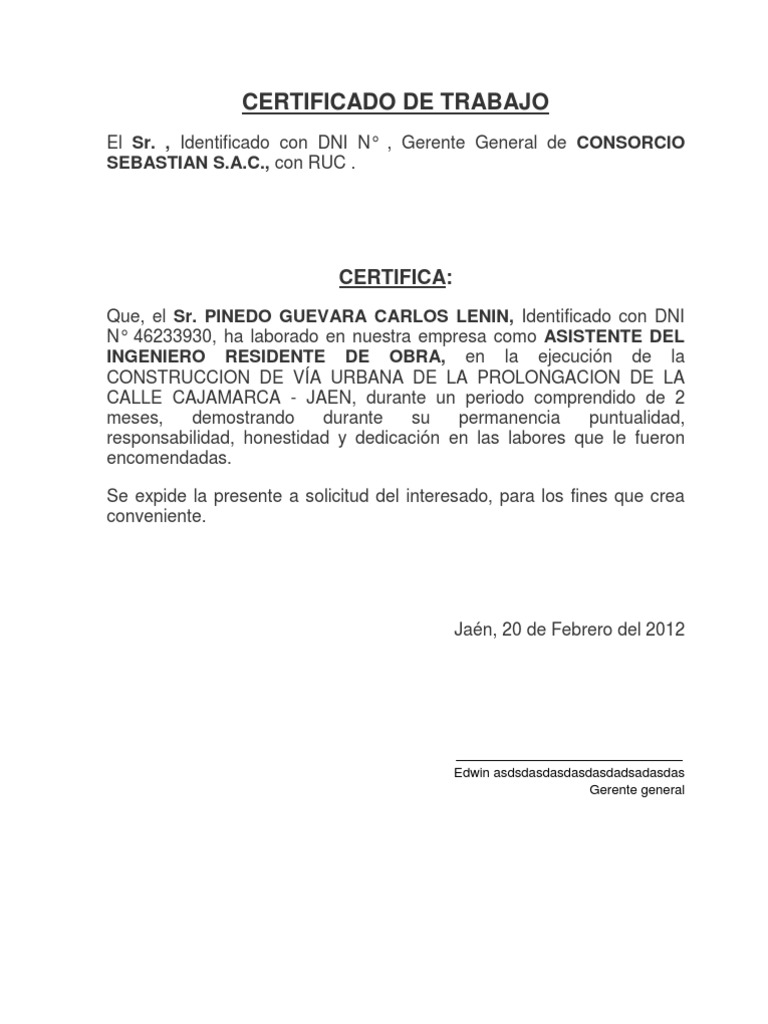 Certificados de Trabajo