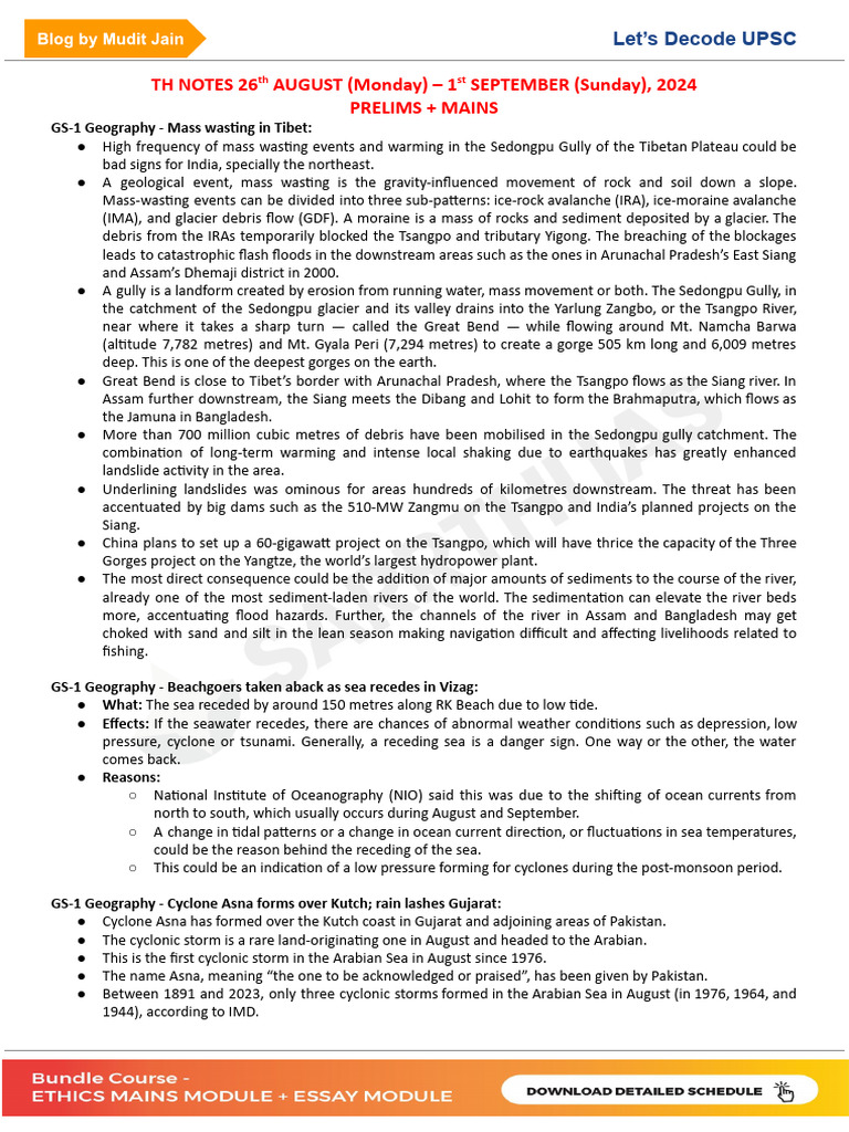 26th - 31st August Weekely 2024 Prelims Mains Google Docs | PDF ...