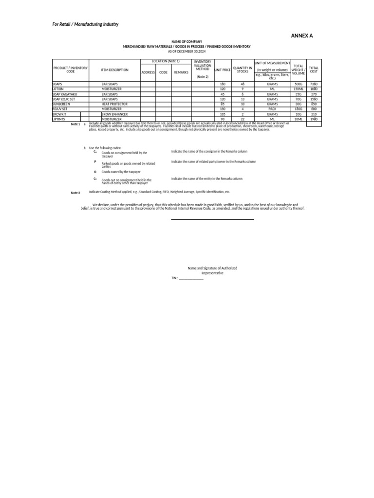 RMC No 57 - Annexes A-C | PDF | Value Added Tax | Inventory