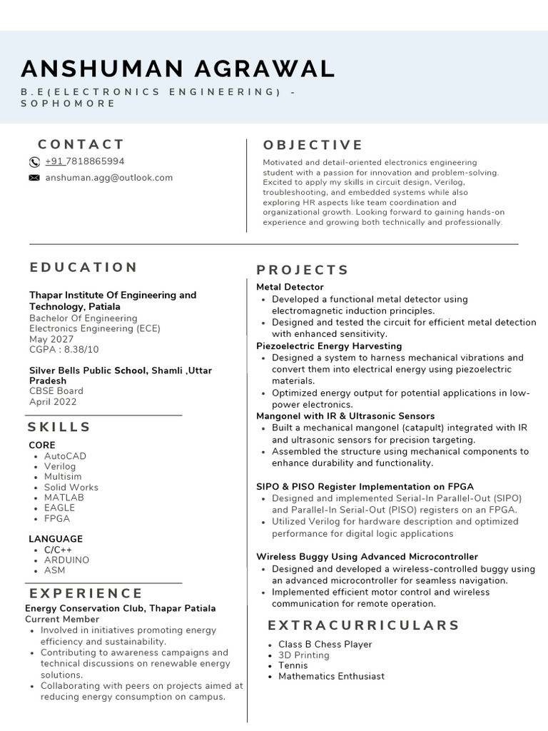 Electronics Engineering Student Profile | PDF | Piezoelectricity ...