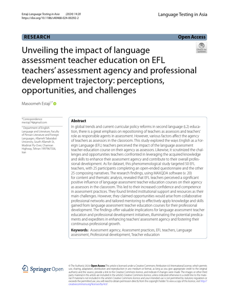 EFL Teachers' Assessment Agency Insights | PDF | Educational Assessment ...