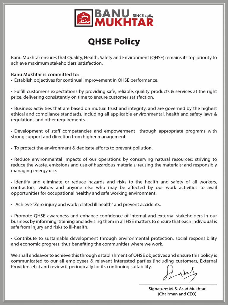 QHSE Policy | PDF