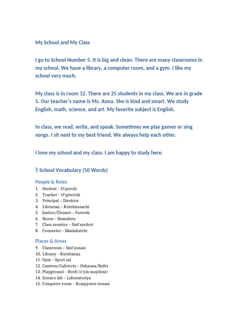 School Life and Vocabulary Guide | PDF