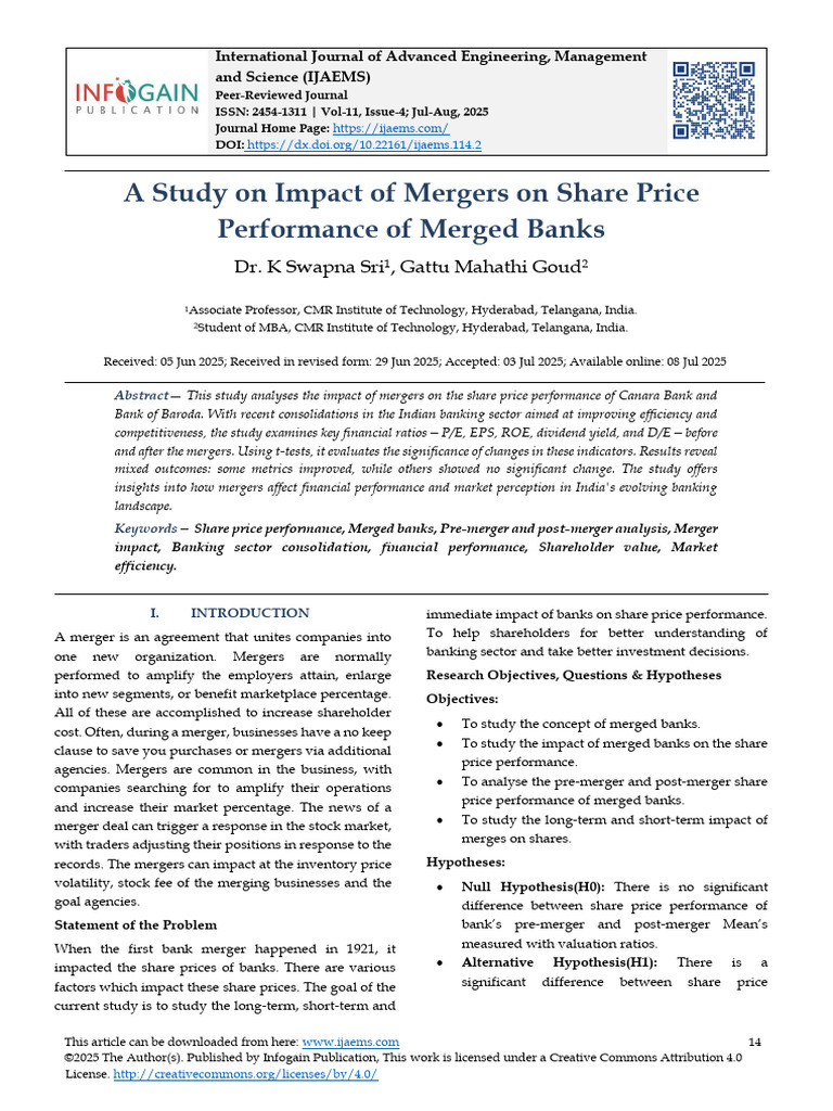 Impact of Mergers on Bank Share Prices | PDF | Mergers And Acquisitions ...