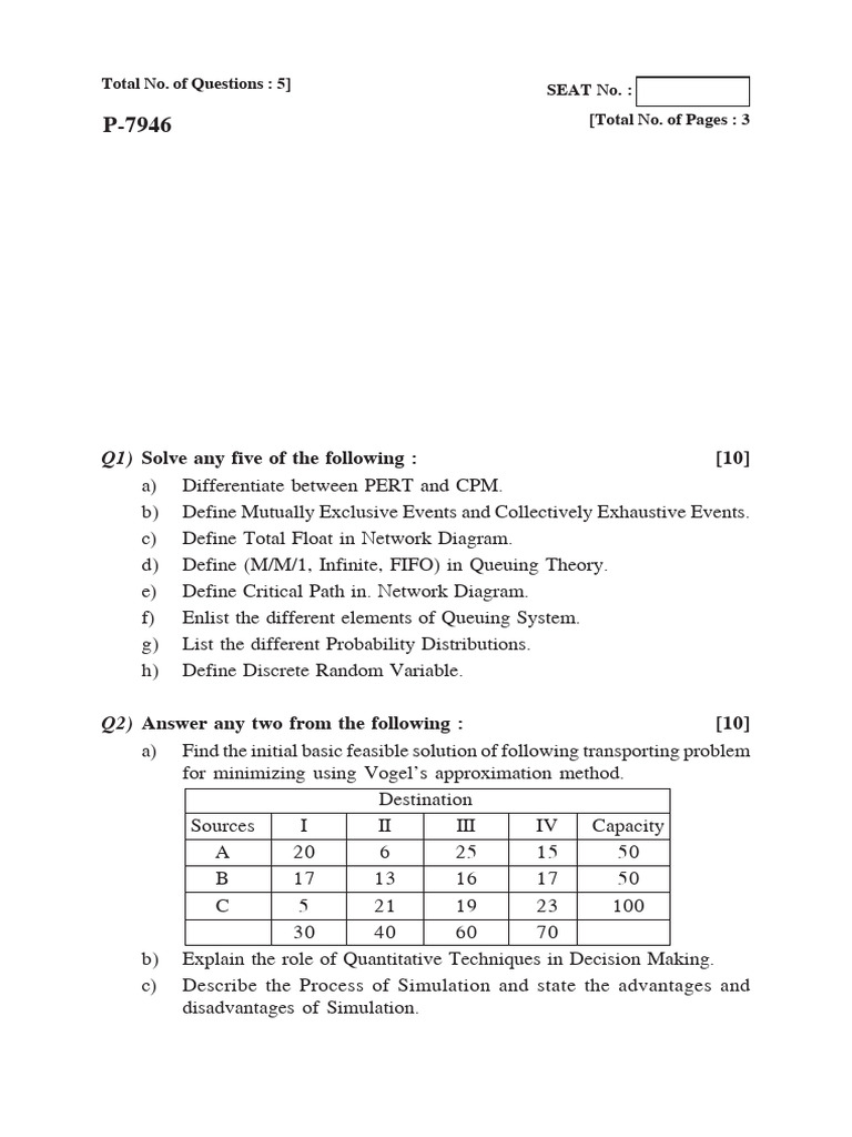 Question Paper 3 (Decision Science) | PDF | Rain | Applied Mathematics