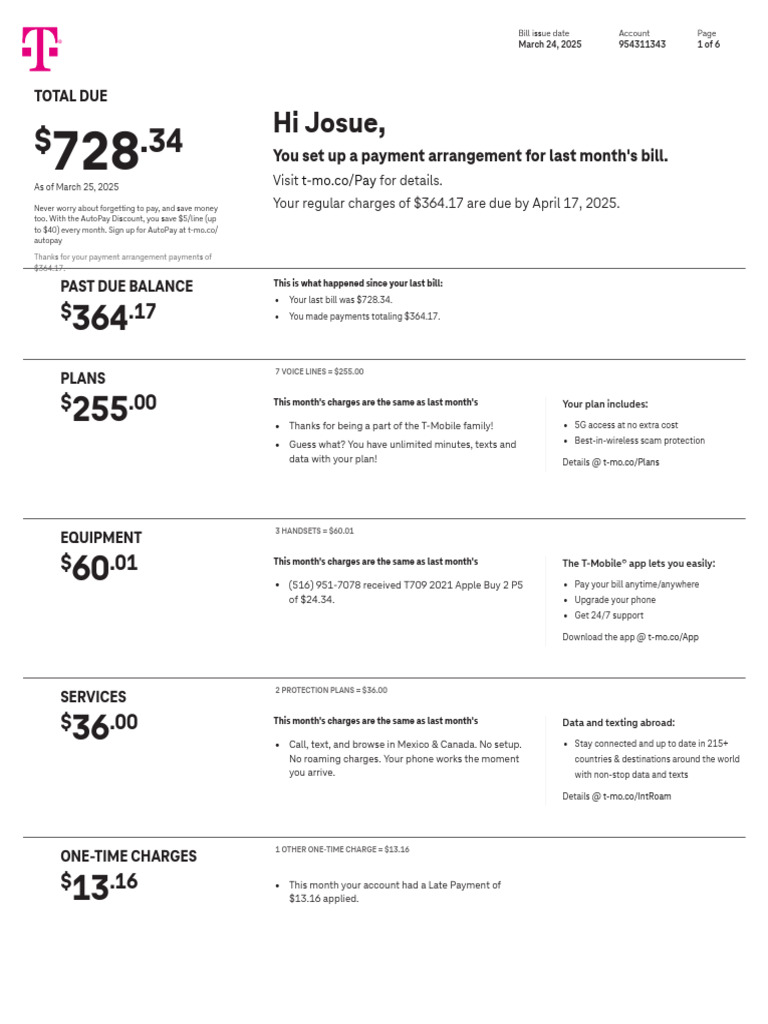 March 2025 Phone Bill Summary | PDF | Fee | T Mobile Us
