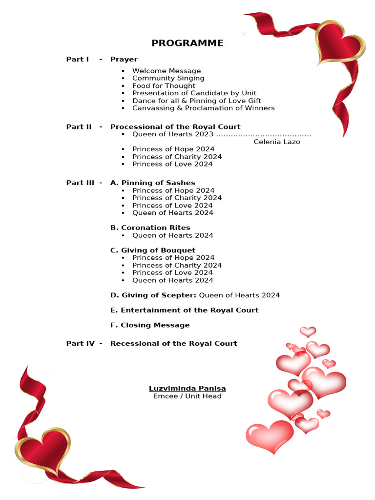 CFC Handmaids of The Lord - Queen of Hearts Program | PDF