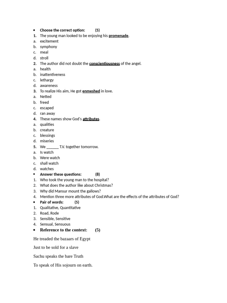 1st Year Test 11 | PDF