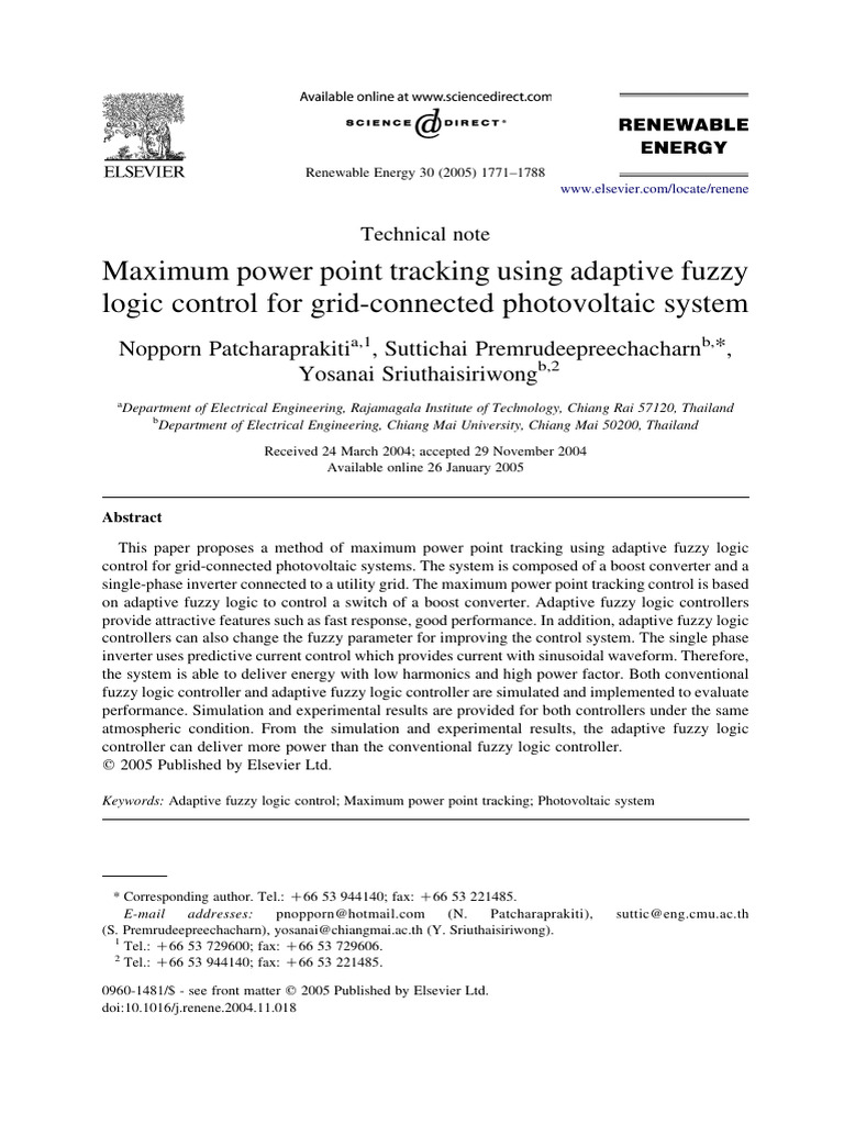 Adaptive Fuzzy Control for PV Systems | PDF | Photovoltaic System ...