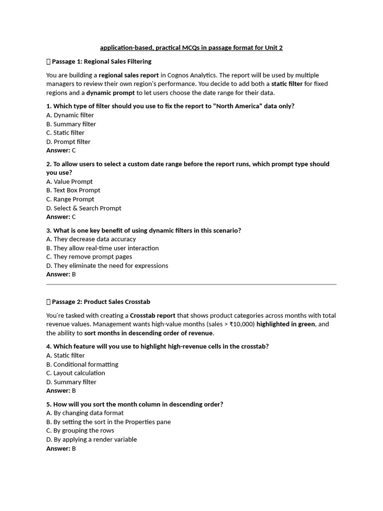 Practical MCQs for Cognos Reporting Unit 2 | PDF | Page Layout | Computing