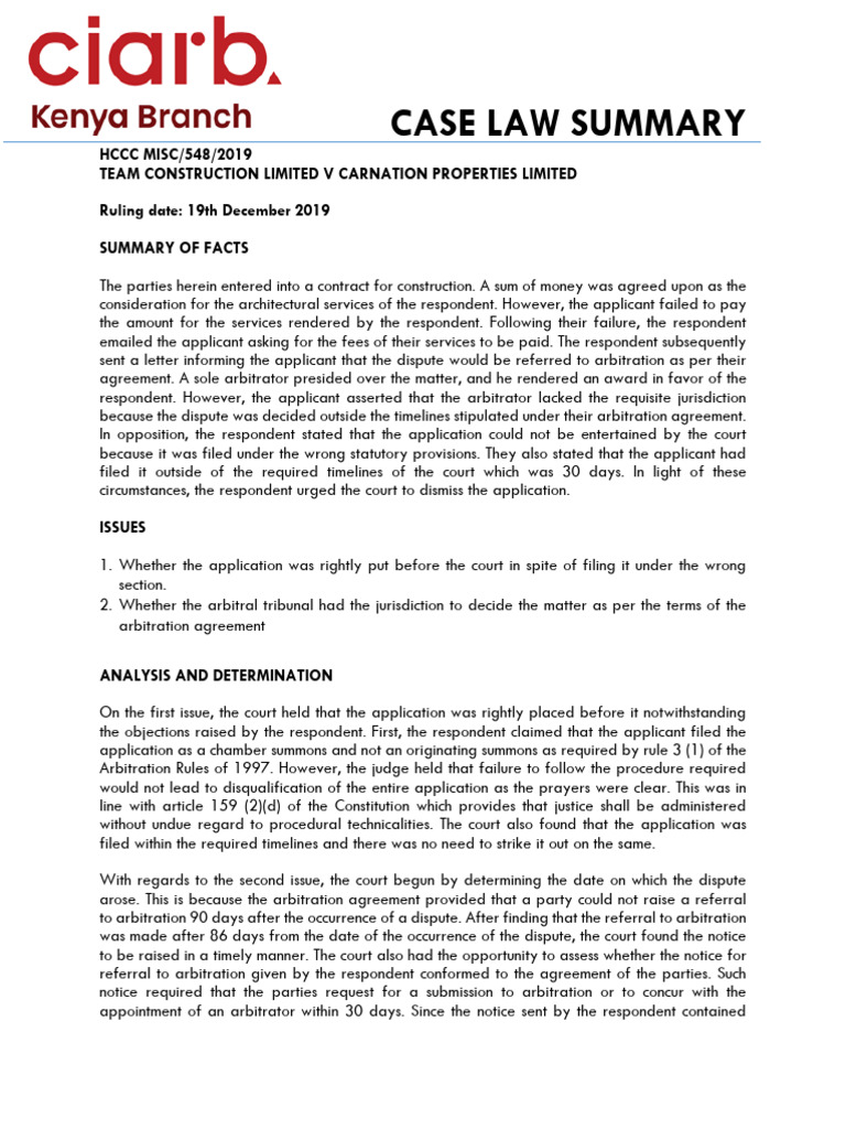 39 Case No. 548 2019 Summary Ruling | PDF | Arbitration | Arbitral Tribunal