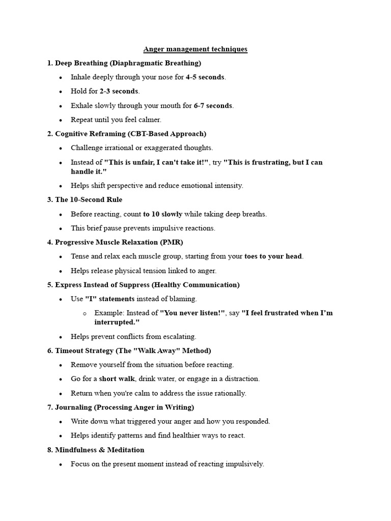 Anger Management Techniques | PDF