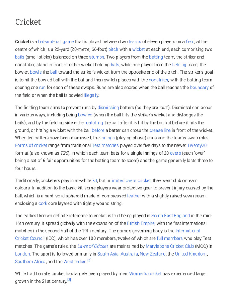 Overview of Cricket: Rules and History | PDF | Cricket | Bowling (Cricket)
