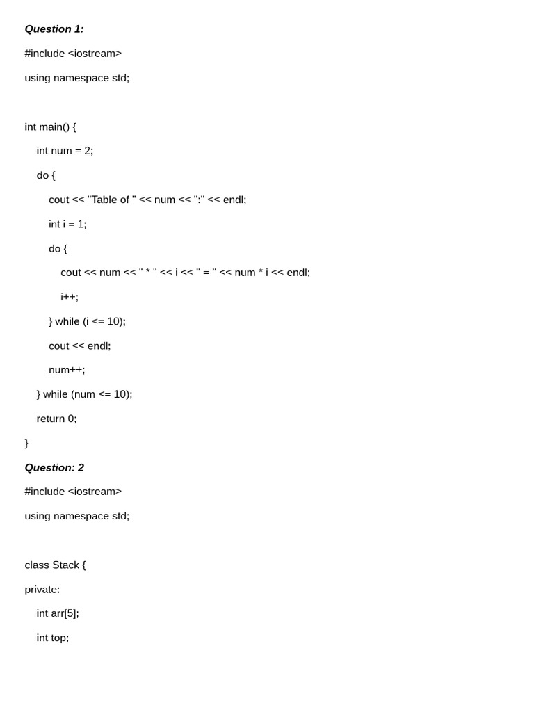 Stack Operations and Output Analysis | PDF