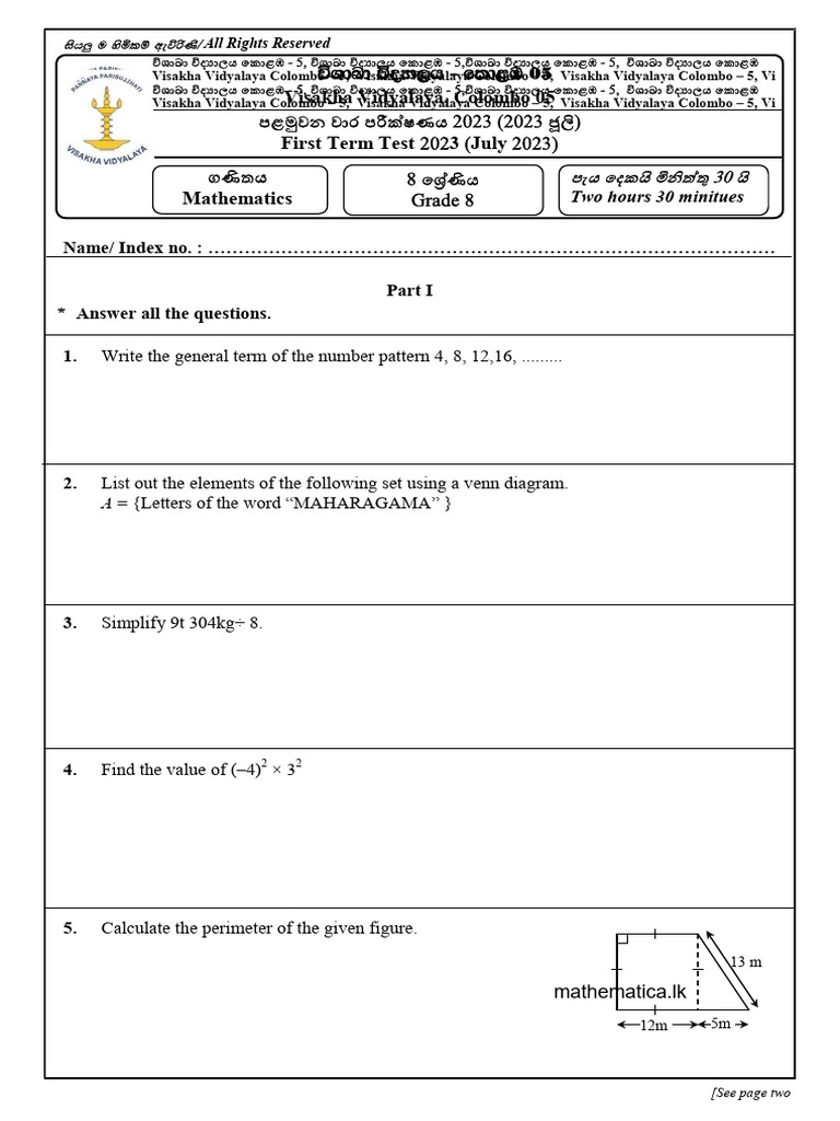 Grade 8 Mathematics Test Questions | PDF | Geometric Shapes | Convex ...