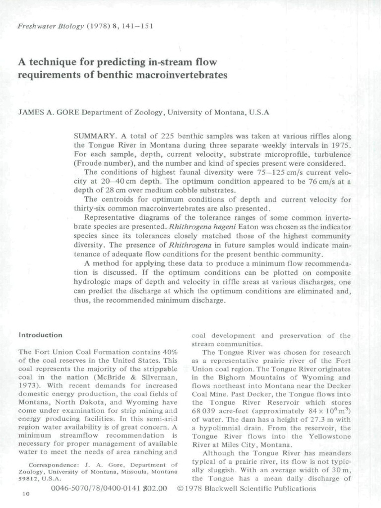 A Technique For Predicting In-Stream Flow Requirements of Benthic ...