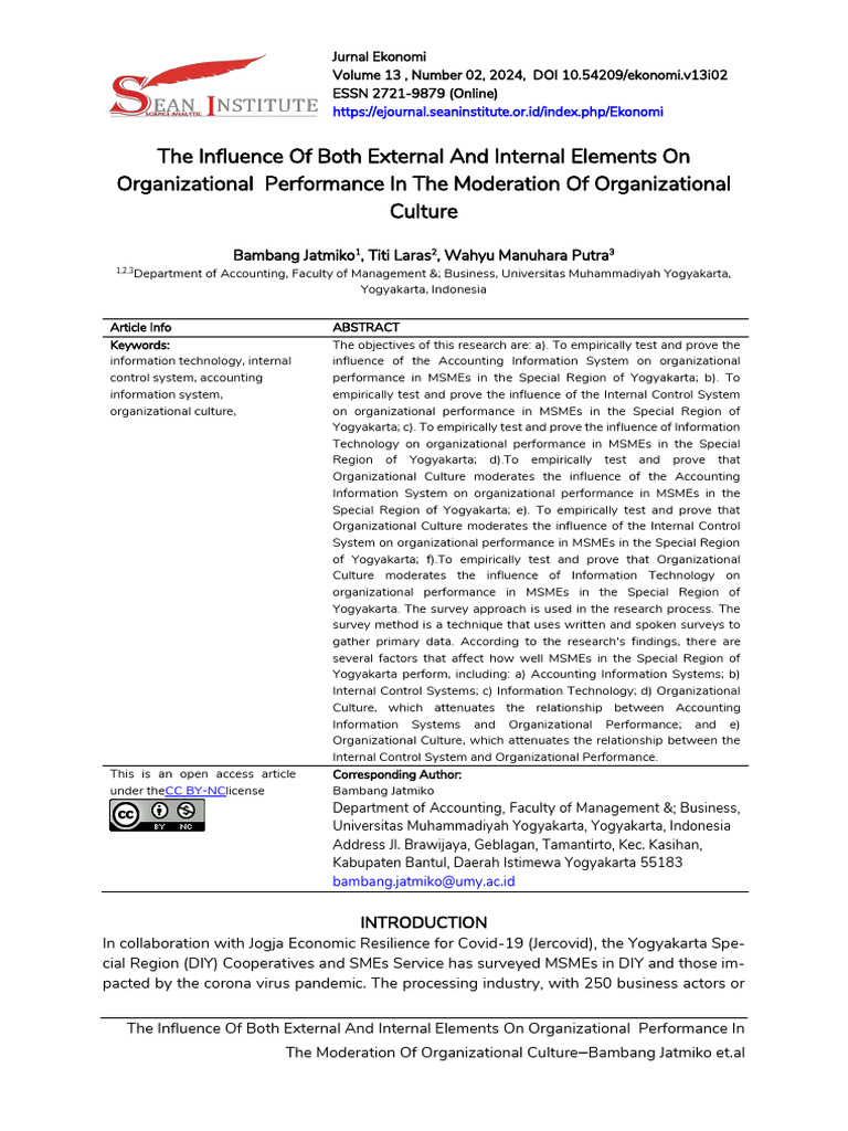 The Influence of Both External and Internal Elements On Organizational ...