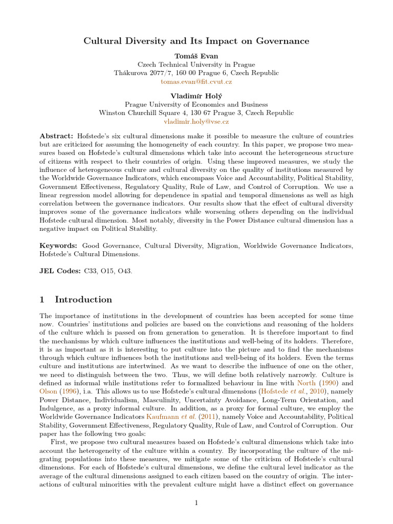 Cultural Diversity and Its Impact On Governance | PDF | Governance ...