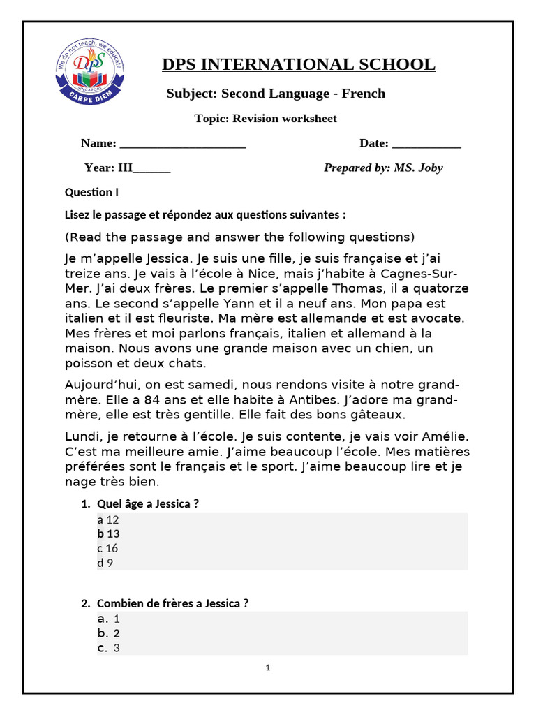 Révision de Français 3ème Année | PDF