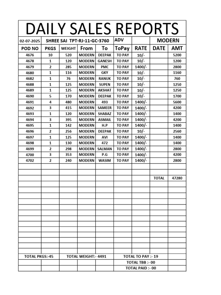 Daily Sales Report Summary | PDF