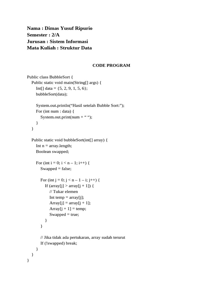 Implementasi Algoritma Bubble Sort | PDF