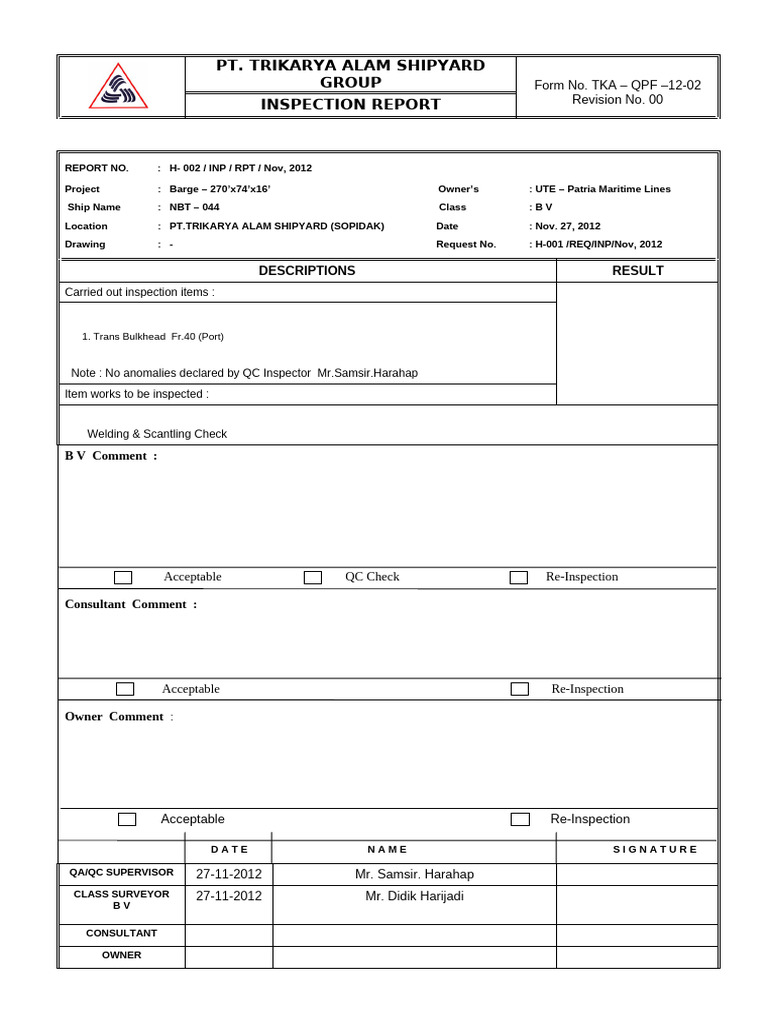 QPF-12-02-Inspection Report | PDF