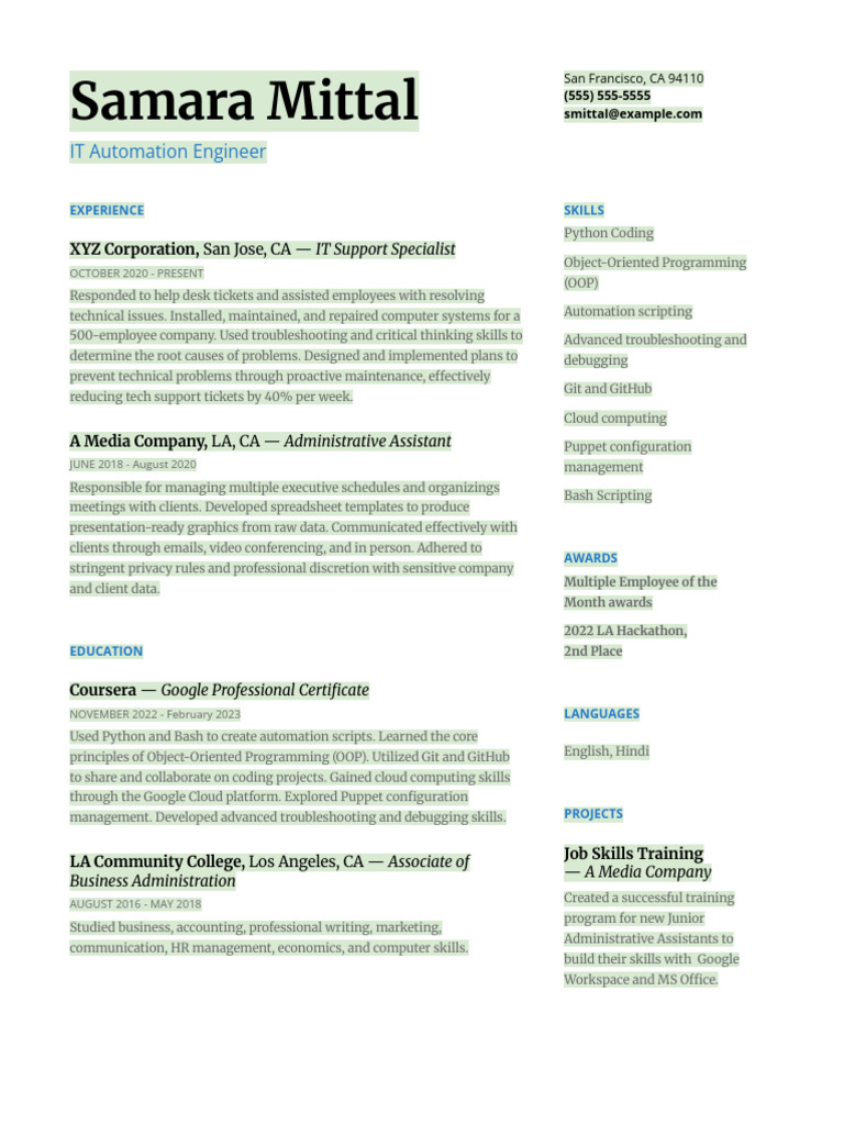 Automation Engineer Resume Sample - 1