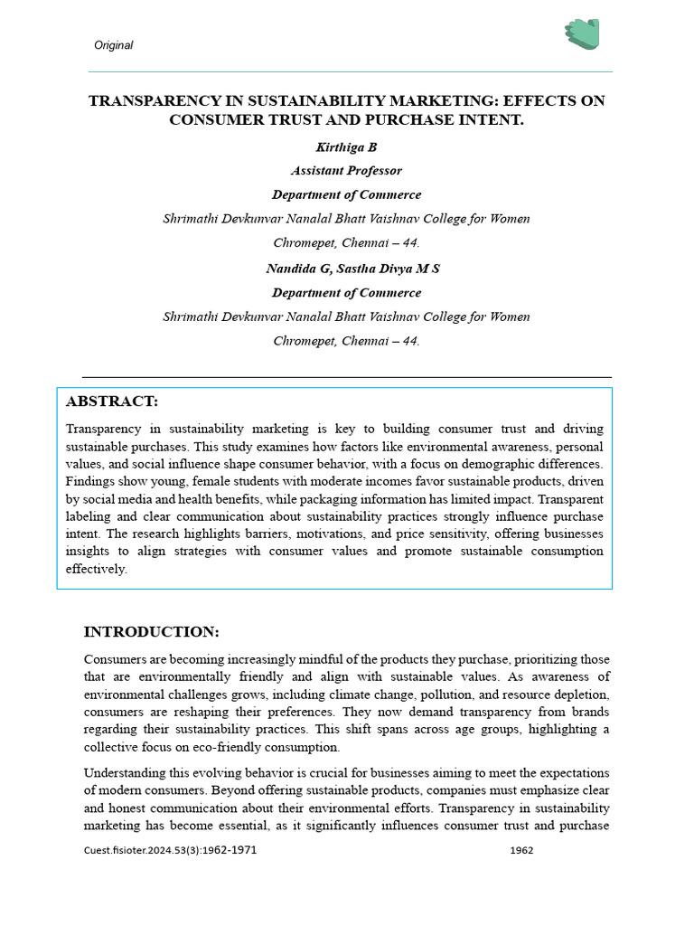 Team 2 Transparency in Sustainability Marketing Effects On Consumer ...