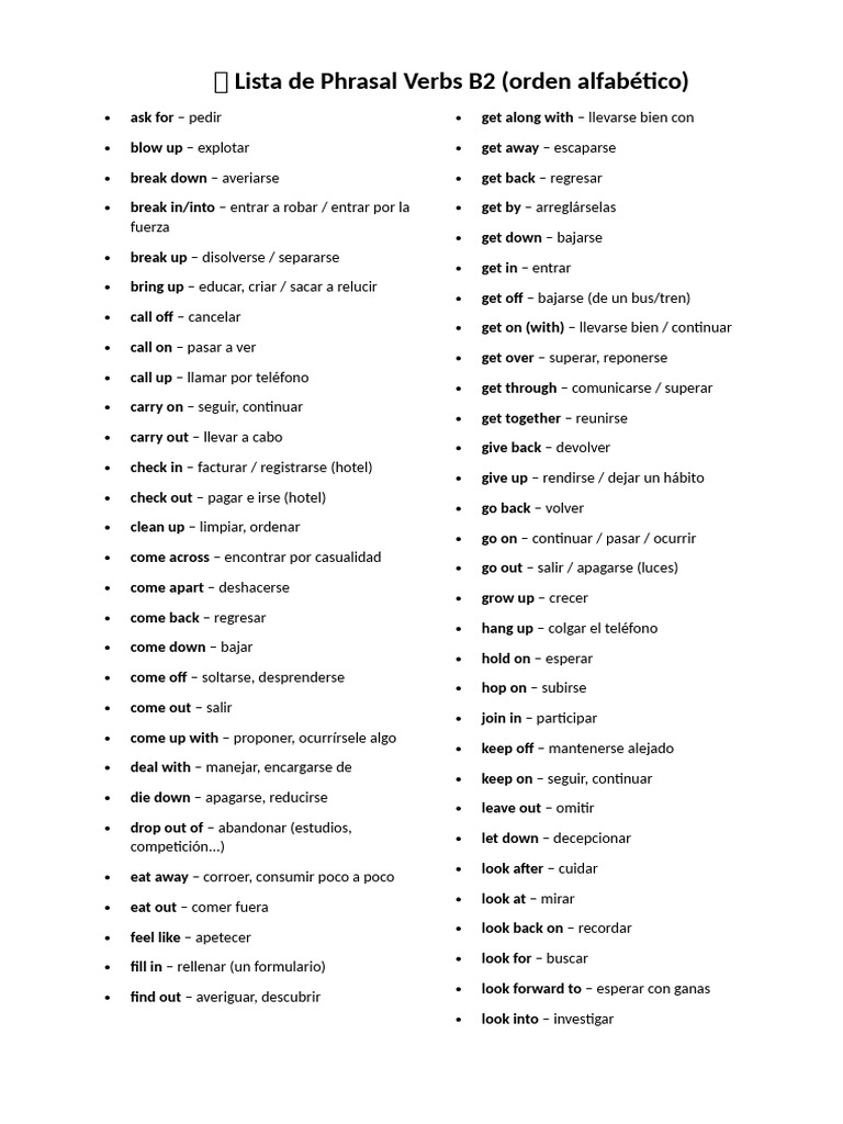 Lista De Phrasal Verbs B2 Pdf
