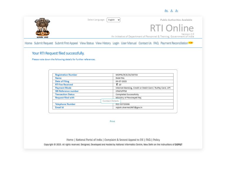 RTI Online Request Submission Guide | PDF