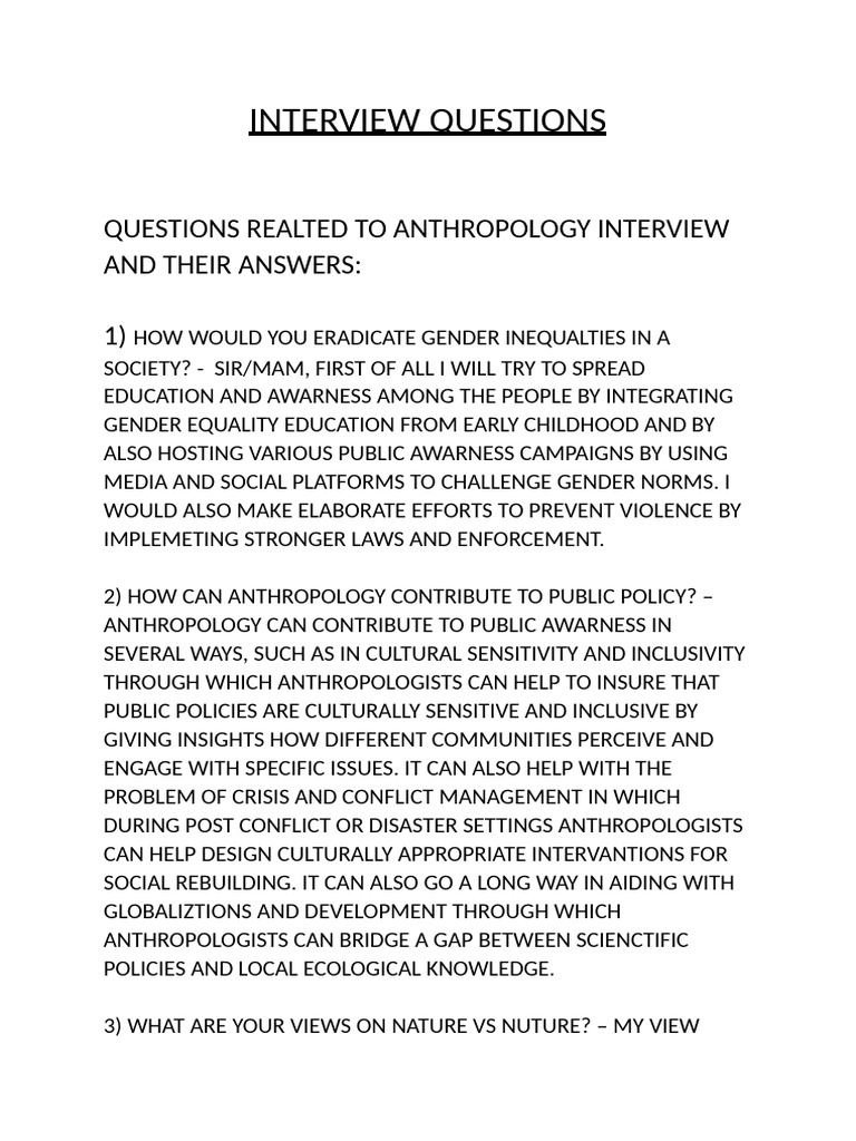 Anthropology Interview Questions & Insights | PDF | Anthropology ...
