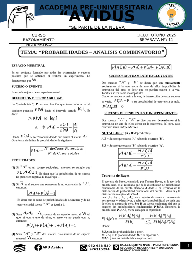 Probabilidades y Análisis Combinatorio | PDF | Teoría de probabilidad ...