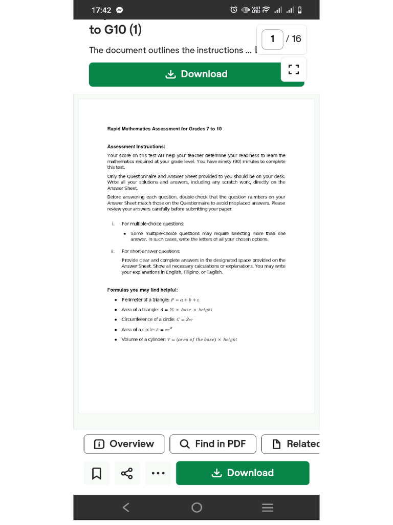 Math Rapid Test | PDF