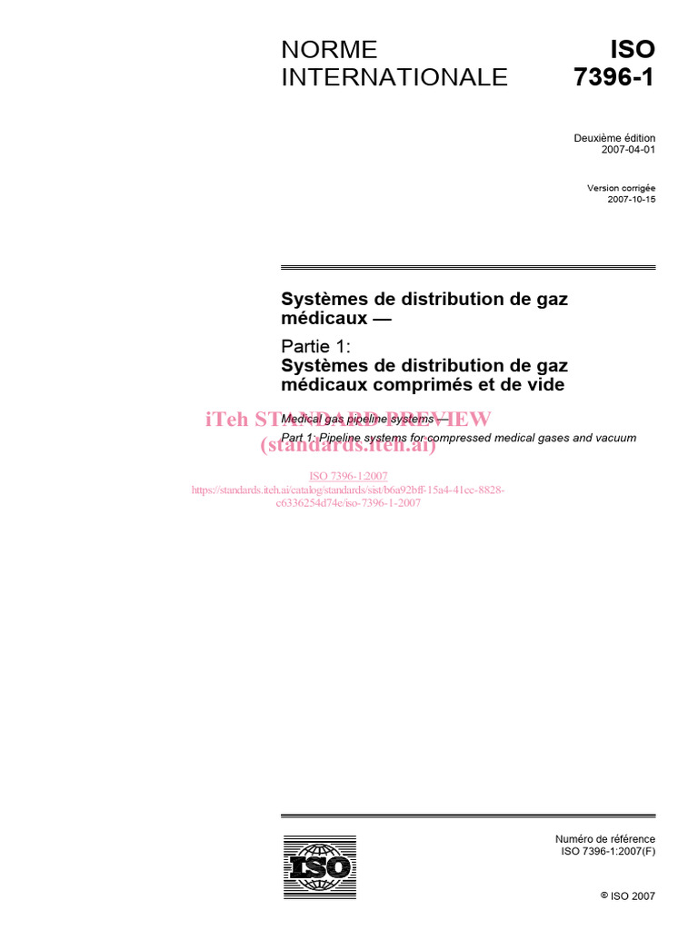 Systèmes de gaz médicaux ISO 7396-1 | PDF | Organisation internationale ...