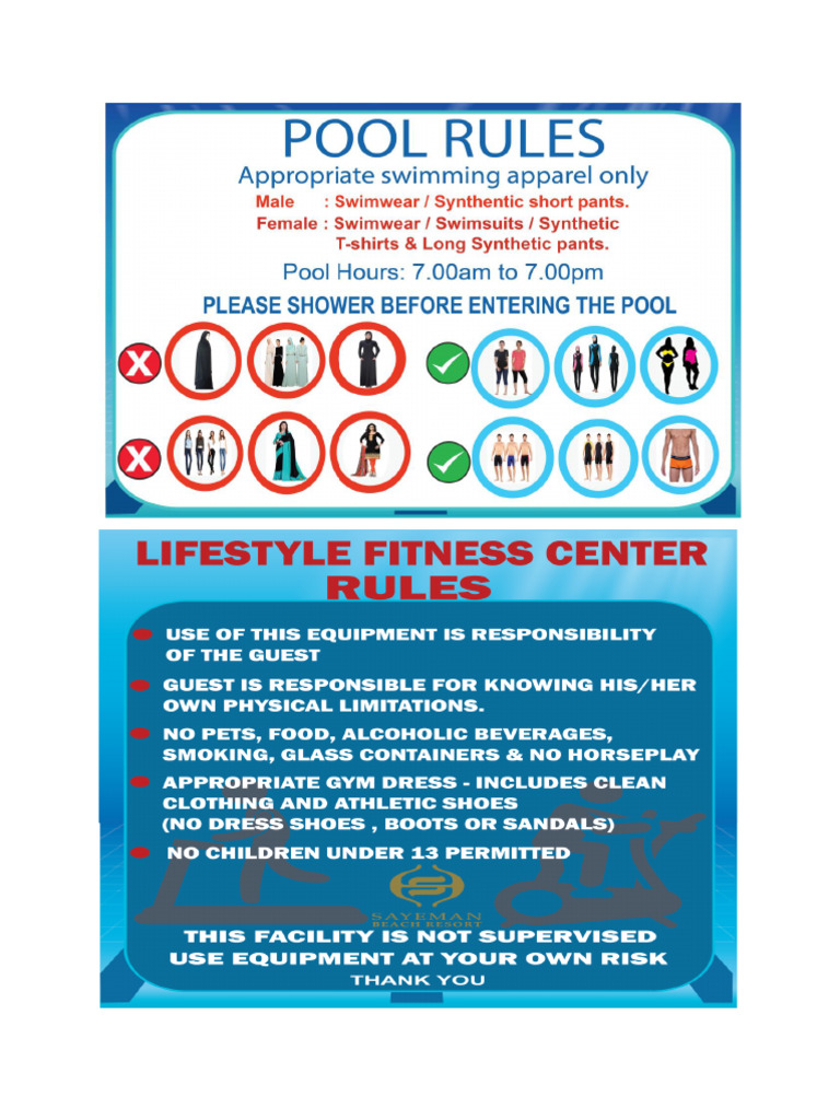 Swimming Pool & Gym Rules | PDF