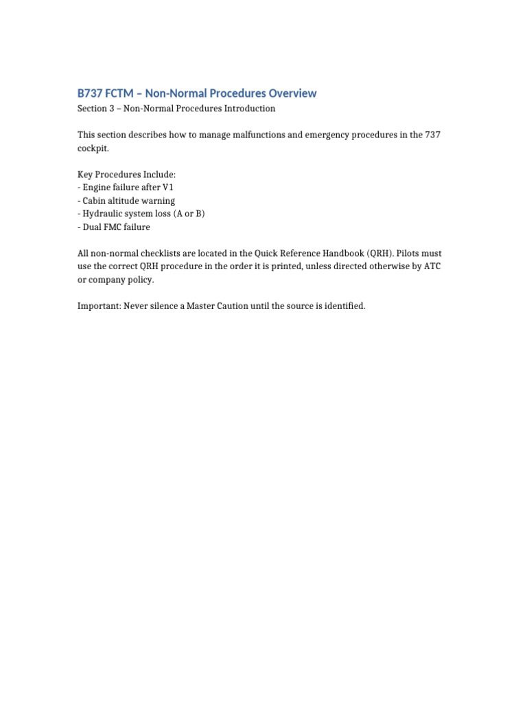 B737 FCTM: Non-Normal Procedures Guide | PDF