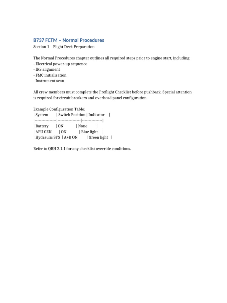 B737 FCTM: Normal Procedures Overview | PDF