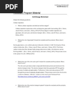 Cell Energy Worksheet