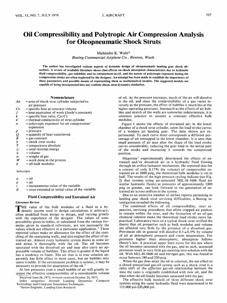 Oil Compressibility in Shock Struts Analysis | PDF | Heat | Gases