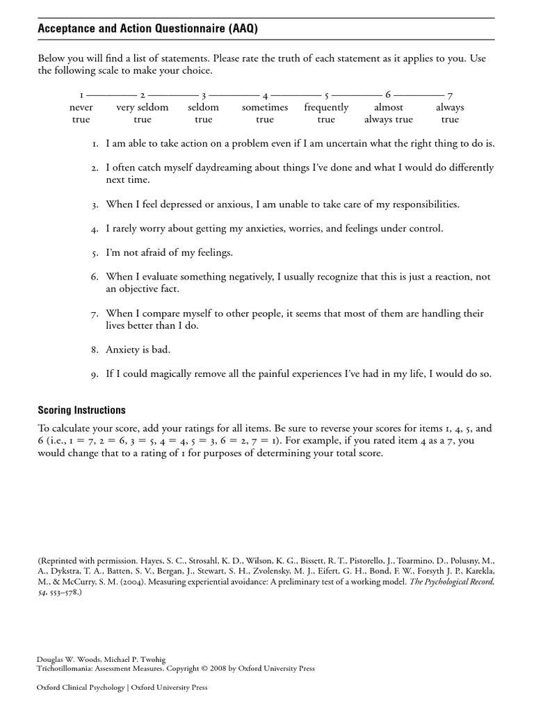 Acceptance and Action Questionnaire Guide | PDF