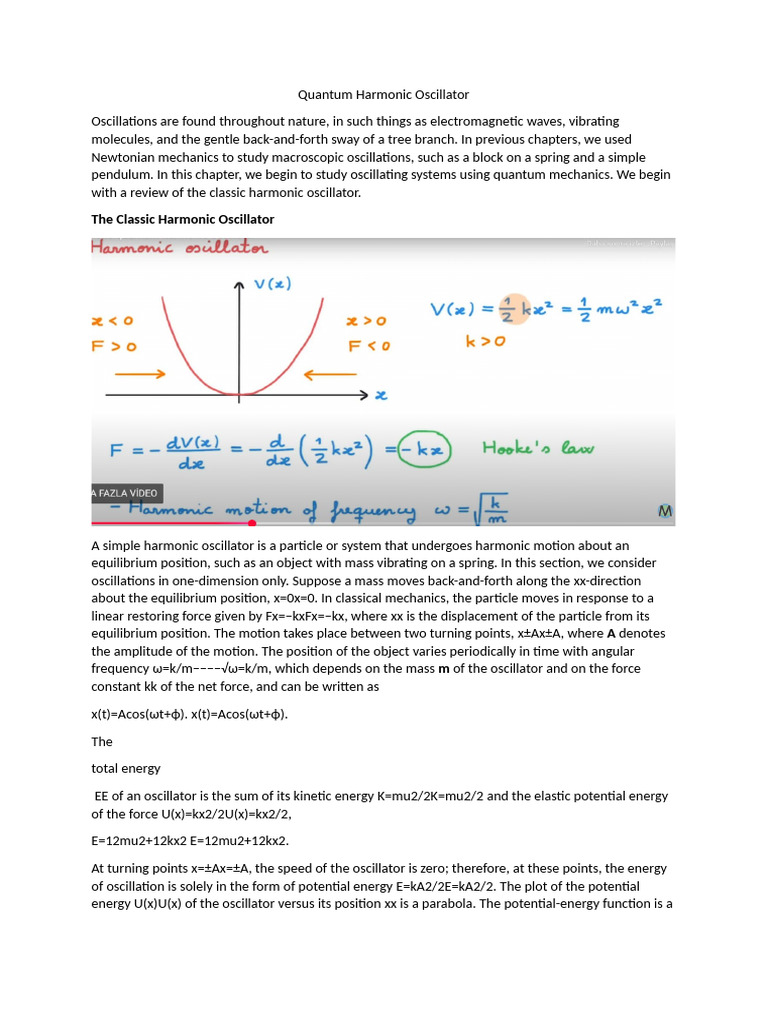 Quantum Harmonic Oscillator Explained | PDF | Oscillation | Quantum ...
