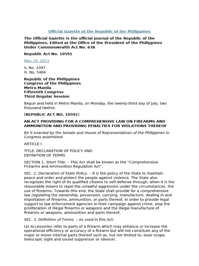 RA 10591: Firearms Regulation Act | PDF | Firearms | Ballistics