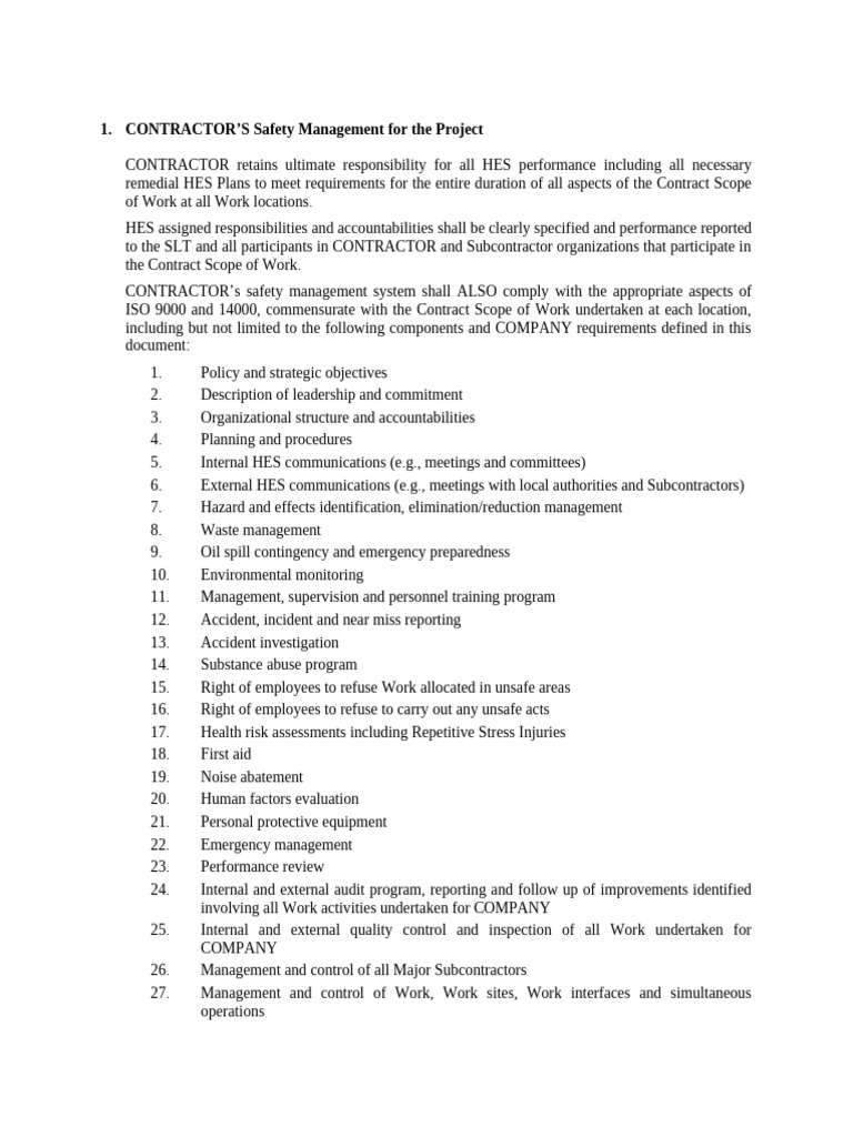 Contractor HES Management Plan Overview | PDF | Risk | General Contractor