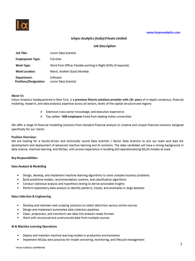 JD - Data Scientist July 2025 | PDF | Machine Learning | Data Science